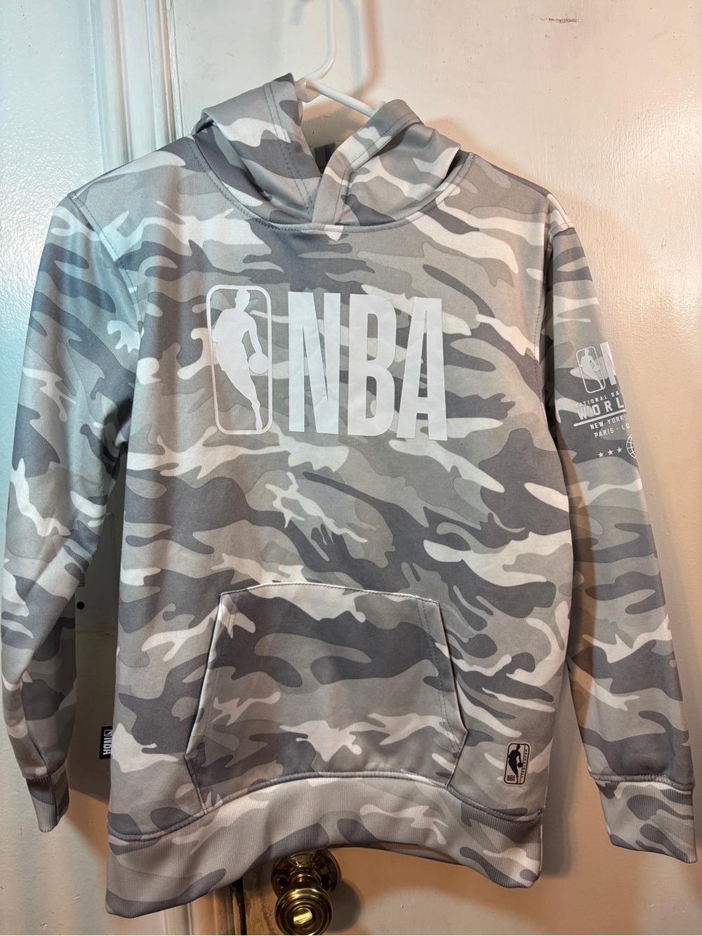 NBA Kids Gray Camo Hoodie with White Logo